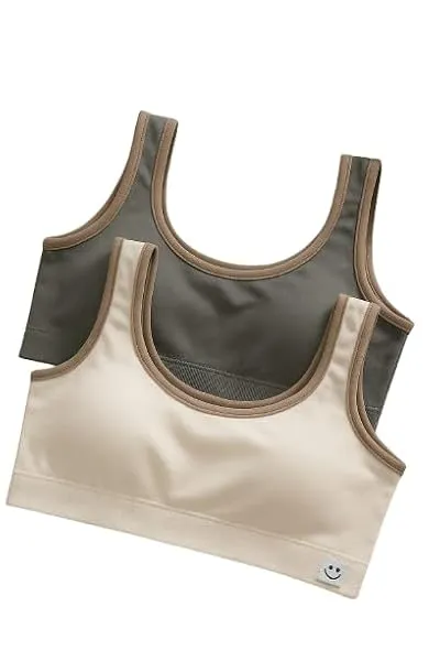 Celary Cotton Girl's Sports Bra|Beginner Training Bra for Teens|Soft-Padded Wireless Seamless Crop Top|Teen Age Bra for Girls Age 12 to 17 Years|2 Piece Combo — Linkbiz SmartDeal's