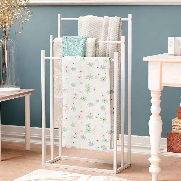 Lukzer Premium Metal Towel Rack | 3-Bar Sturdy Free-Standing Garment Organizer Stand | Multi-Functional & Versatile for Towels, Clothes, and Accessories (MGS-007/White/45x22x85 cm) — Linkbiz SmartDeal's