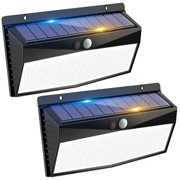 Peasur 368 LED Solar Motion Sensor Lights Outdoor Waterproof with 3 Modes | 2 Pack, Cool White, Black Frame, Solar Powered, Security Lighting for Outside Yard Wall Garden Backyard — Linkbiz SmartDeal's