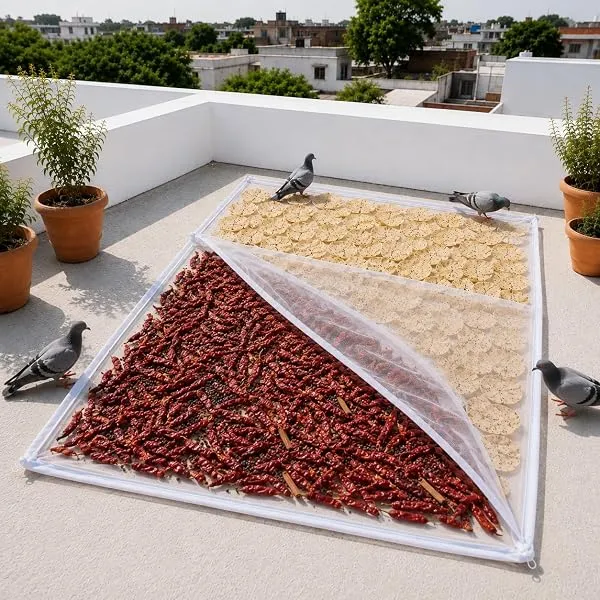 Multi Purpose Cotton Sun Drying Cloth with Net, Large Size 75 x 100 cm | Cotton Base Fabric with Protective Net Cover and Zipper for Papad, Millets, Rice & Spices, Bird Protection — Linkbiz SmartDeal's
