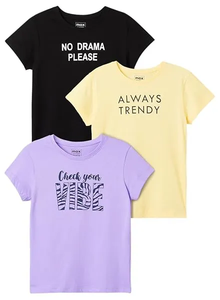 Max Girls Cotton Regular Printed T-Shirt - Pack of 3 — Linkbiz SmartDeal's