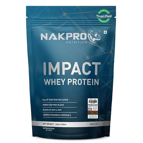 NAKPRO NUTRITION Impact Whey Protein Isolate & Concentrate | 1 kg | 24g Protein | Double Rich Chocolate | Trustified Certified | Added Digestive Enzymes, Vitamins & Minerals — Linkbiz SmartDeal's
