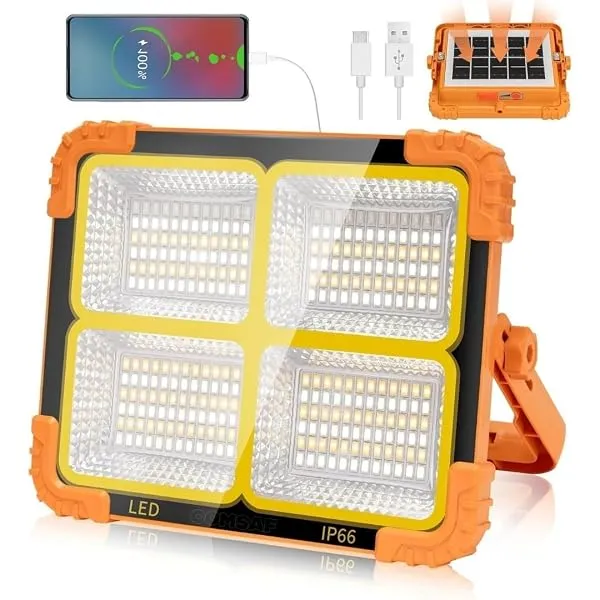 100W LED Construction Work Light, 10000LM Portable Rechargeable Spotlight with 12000mAh Battery, Solar & USB Rechargeable Flood Light, 4 Lighting Modes, IP66 Emergency Camping Ligh — Linkbiz SmartDeal's
