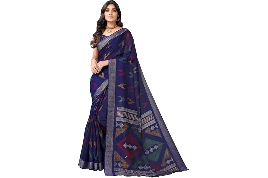 SIRIL Women's Cotton Printed Saree With Unstitched Blouse Piece — Linkbiz SmartDeal's
