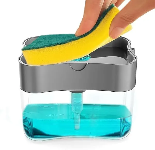 Vasukie 2-in-1 Soap Dispenser for Kitchen and Sponge Holder Dish Soap Dispenser Kitchen Sink dishwashing for Dishwasher Liquid Holder Instant Refill Durable — Linkbiz SmartDeal's