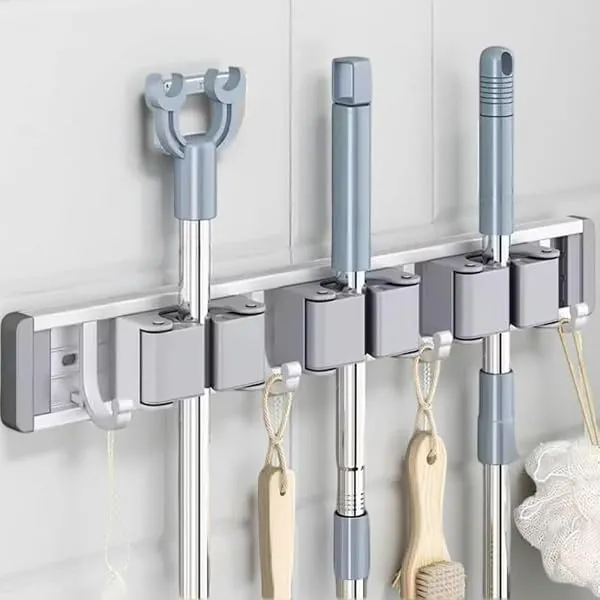 ginoya brothers Heavy Duty Wall Mounted Mop & Broom Holder Rack with Anti-Slip Slots and Hooks – Space Saving Organizer for Home, Kitchen, Bathroom, Garage & Garden Tools. (3 MOP H — Linkbiz SmartDeal's