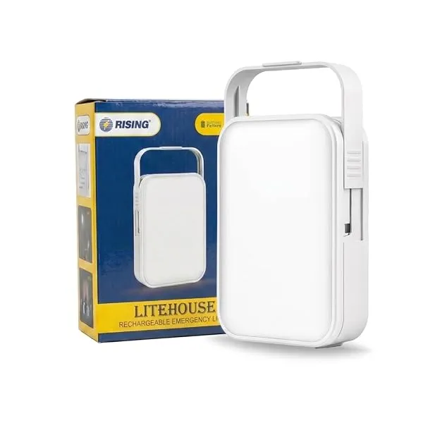 RISING LITEHOUSE Rechargeable Emergency Light, 12W LED Power, 4000mAh | Upto 10 Hrs Backup, 180° Light, Power Bank & Type-C Charging, Easy Sliding Handle, Li-ion Rechargeable Batte — Linkbiz SmartDeal's