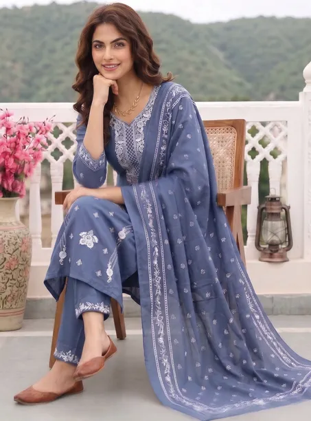 Fab Empire Women Cotton Rayon Kurta Salwar Dupatta Set — Linkbiz SmartDeal's