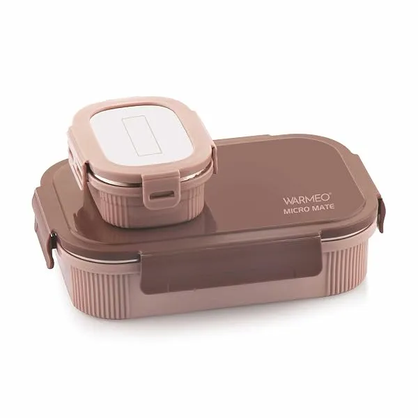 WARMEO MICROMATE Microwave-Safe Stainless Steel Lunch Box, Bpa Free, Perfect for Office, School, Travelling, Combo(800ml+150 ml), Brown — Linkbiz SmartDeal's