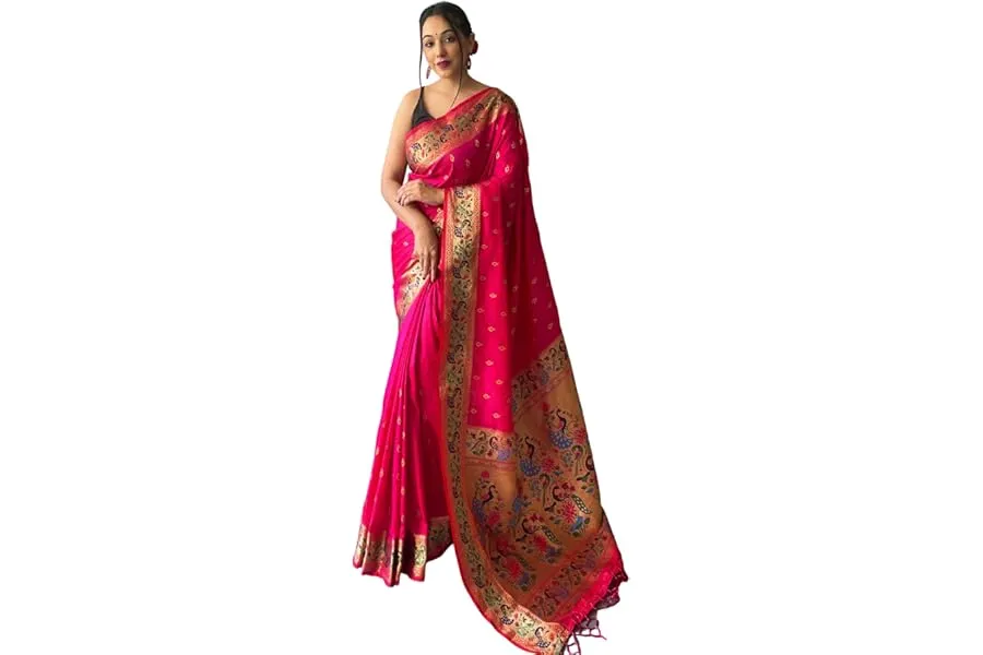 SGF11 Women's Paithani Soft Lichi Silk Kanjivaram Sarees With Blouse Piece — Linkbiz SmartDeal's