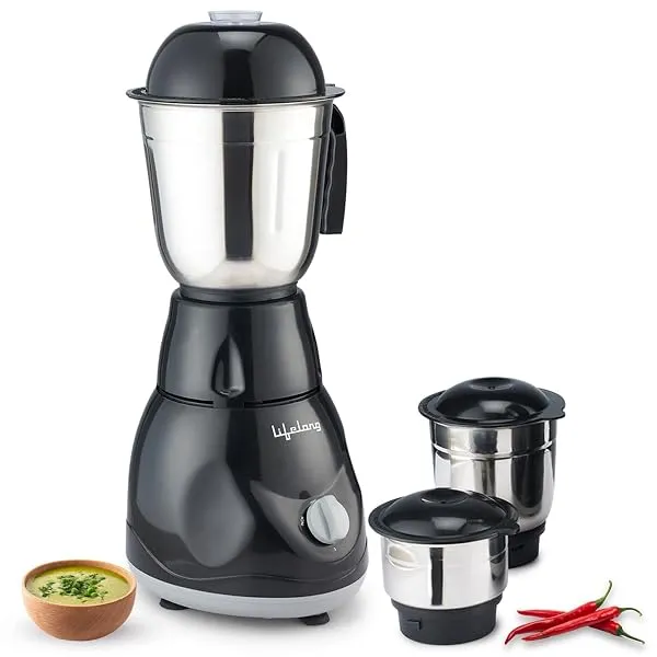 Lifelong LLMG23 Power Pro 500-Watt Mixer Grinder with 3 Jars (Liquidizing, Wet Grinding and Chutney Jar), Stainless Steel blades, 1 Year Warranty (Black) — Linkbiz SmartDeal's