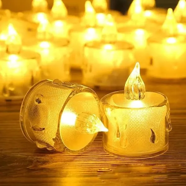 True Decor 12PC Acrylic Flameless & Smokeless Melted Design Crystal LED Candles for Home Decoration||LED Tealight Candles for Christmas & Diwali Pack of 12 (Yellow) — Linkbiz SmartDeal's
