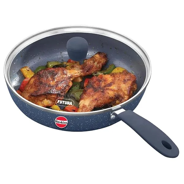 Hawkins Ceramic Nonstick Frying Pan, 23 cm Diameter, Induction Fry Pan with Glass Lid, Granite Omlette Egg Pan, Fish Pan, Blue (ICF23G) — Linkbiz SmartDeal's