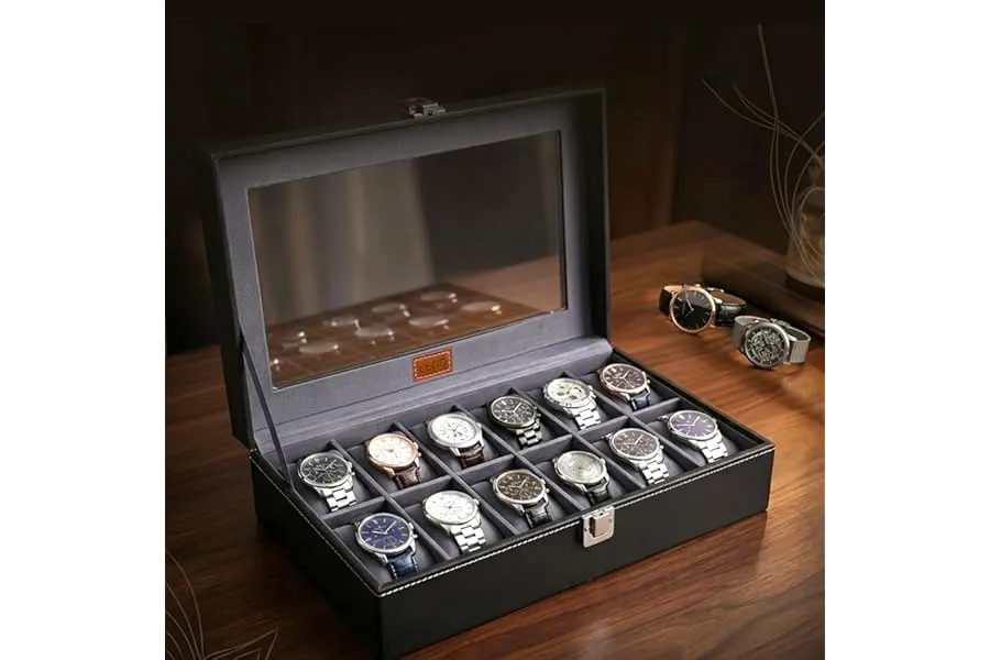 LEDO PU Leather Watch Box Organizer with 12 Slots — Linkbiz SmartDeal's