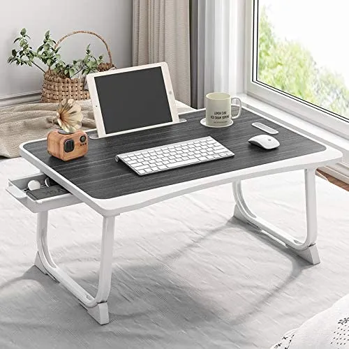 Tarkan Portable Folding Laptop Desk for Bed, Lapdesk with Handle, Drawer, Cup & Mobile/Tablet Holder for Study, Eating, Work (Black) — Linkbiz SmartDeal's
