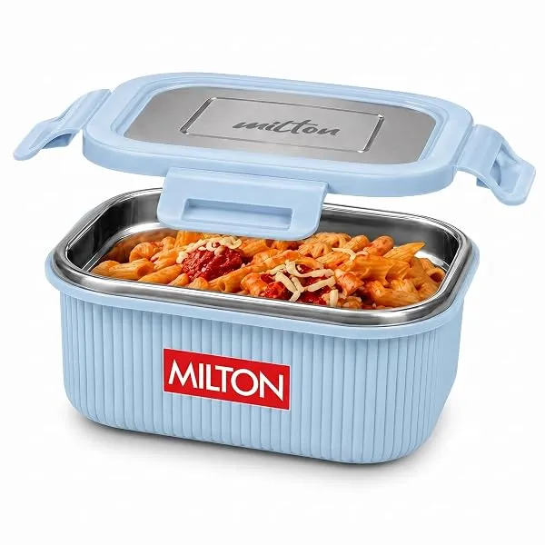 MILTON Cool Touch Square 400 Microwave Safe Stainless Steel Container, 380 ml, Blue, Food Grade, BPA Free, Refrigerator Safe, Odour Free — Linkbiz SmartDeal's