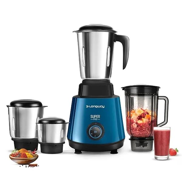 Longway Super Pro Juicer Mixer Grinder | Up to 750W Max Output Powerful Motor | 4 Jars for Grinding, Mixing, Juicing | 2 Years Warranty (Blue & Black) — Linkbiz SmartDeal's