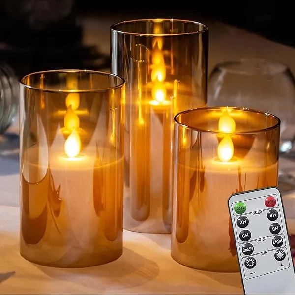 XERGY Acrylic Glass Battery Operated Flameless Led Candles (Pack of 3) Valentine's Gift For Home Decor Romantic Ambiance Aesthetic Dinning Table Decor,Transparent — Linkbiz SmartDeal's