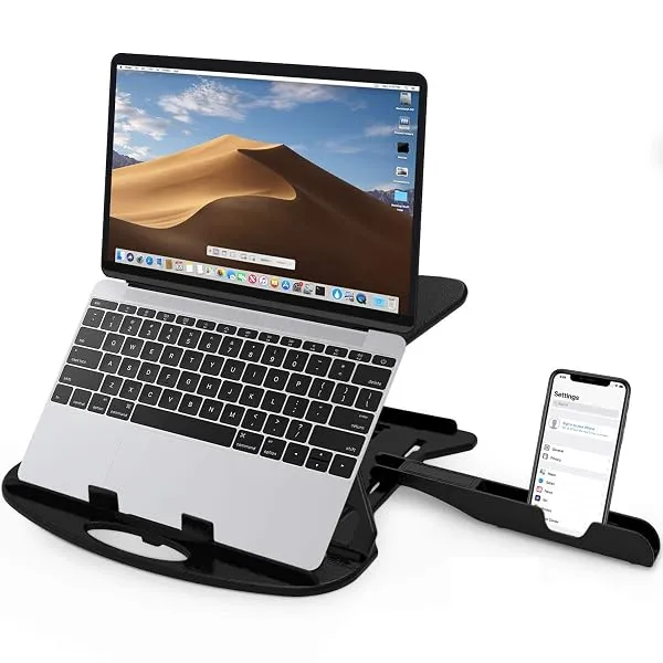 STRIFF Adjustable Laptop Tabletop Stand Patented Riser Ventilated Portable Foldable Compatible with MacBook Notebook Tablet Tray Desk Table Book with Free Phone Stand (Black) — Linkbiz SmartDeal's