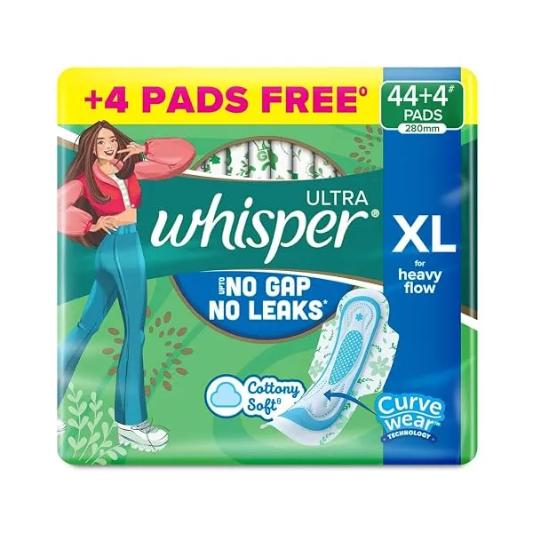 Whisper Ultra Upto No Gap No Leaks* Sanitary Pads, 48 XL Pads, For Heavy Flow Protection, With CURVEWEAR Technology, Cotton Like Softness, Disposable Wrapper, Locks Odour & Wetness — Linkbiz SmartDeal's