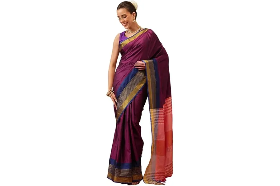 Amazon Brand - Anarva Pattu Art Silk Woven Ready To Wear Saree Pink — Linkbiz SmartDeal's