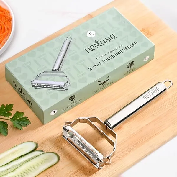 Nestasia 2 in 1 Stainless Steel Julienne Vegetable Peeler for Salad - Multifunctional Dual Blade Kitchen Shredder & Peeler for Fruits, Potatoes, Cucumbers & Carrots | Dishwasher Sa — Linkbiz SmartDeal's