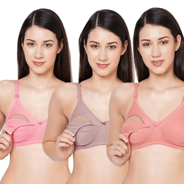 MomToBe Women's Cotton Multicolor Full Cup Non Padded Feeding Bra/Nursing Bra/Maternity Bra Combo - Pack of 3 — Linkbiz SmartDeal's
