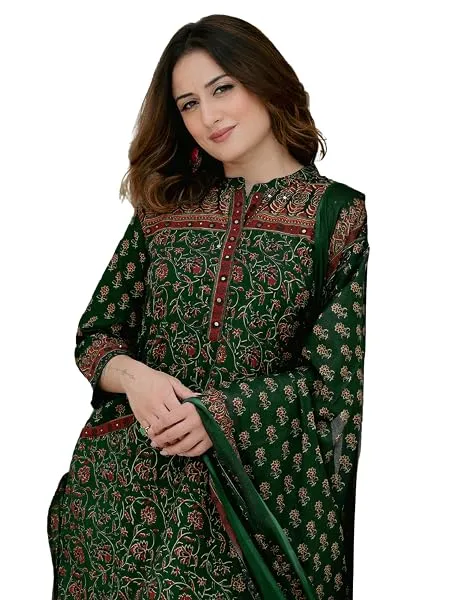 Arayna Women’s Cotton Printed Kurta Set with Palazzo Pants and Dupatta | Ethnic Straight Kurta — Linkbiz SmartDeal's