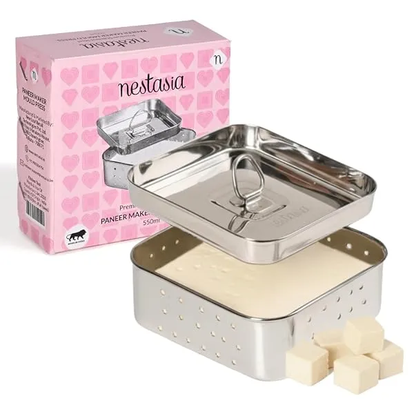 Nestasia Large Stainless Steel Paneer Maker (550 ml) - Square Paneer Maker Mould Press with Lid | Rust Resistant Medium Paneer Strainer - Perfect for Fresh Paneer, Tofu & Sprouts — Linkbiz SmartDeal's