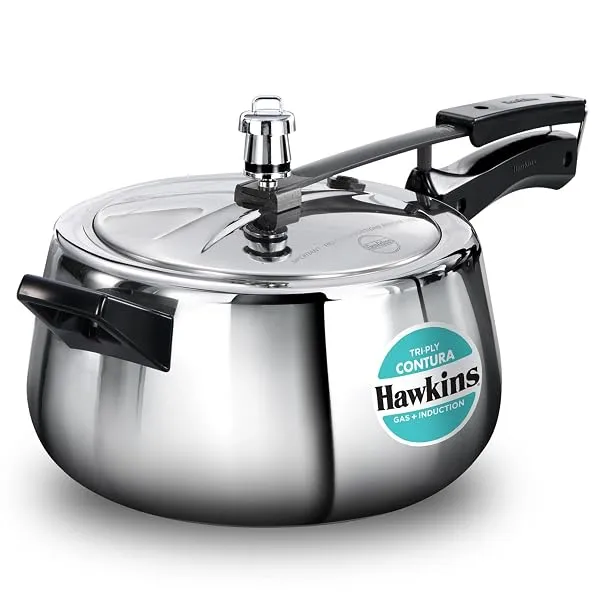 Hawkins 5 Litre Triply Contura Pressure Cooker, Triply Stainless Steel Induction & Contura shaped Cooker, Silver (SSTCO50) — Linkbiz SmartDeal's
