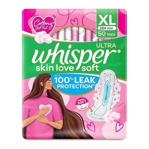 Whisper Ultra Skin Love Soft Sanitary Pads for Women, XL 50 Pads, Cottony Soft Feel, Upto 100% Leak* Protection, Disposable Wrapper, Locks Odour & Wetness (Product Does Not Contain — Linkbiz SmartDeal's