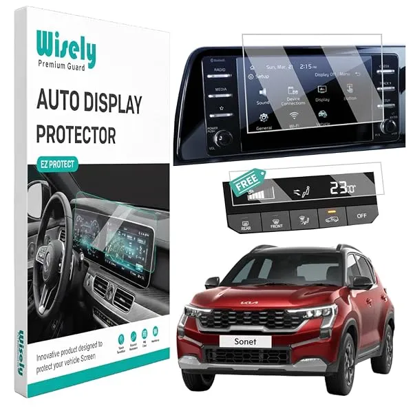 Wisely 2Pcs - Premium Screen Guard for KIA SONET (2024-2026+) HTK / HTK+ / HTX Car - 8 Inch Display Infotainment System & AC Panel Protector - Stereo Accessories - Touch Responsive — Linkbiz SmartDeal's