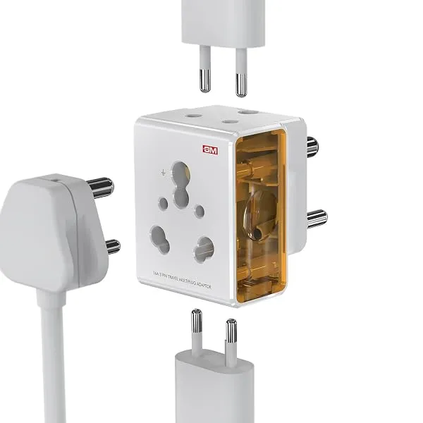 GM 3050 16 Amp 3 Pin Multi Plug Travel Adaptor - Universal Power Adapter Suitable for Class I & II Electrical Appliances, White — Linkbiz SmartDeal's