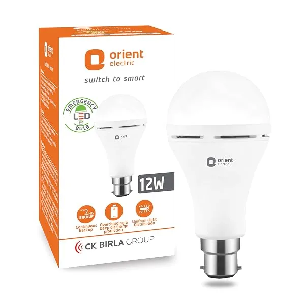 Orient Electric 12W Rechargeable Emergency LED bulb| Inverter Bulb for home with 2 hours battery backup| Up to 4 kV surge protection| 6500K, Cool White, B22d base| Over charging Pr — Linkbiz SmartDeal's