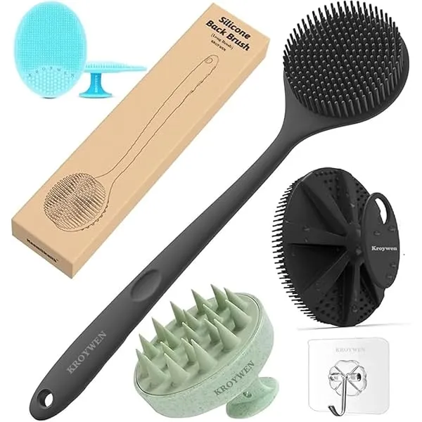 KROYWEN Soft Silicone Back Scrubber Long Handle Bath Brush + Body Scrubber Bath Brush + Scalp Massager for Hair + Face Scrubber Brush, Combination Combo, Super-Exfoliating & Lather — Linkbiz SmartDeal's
