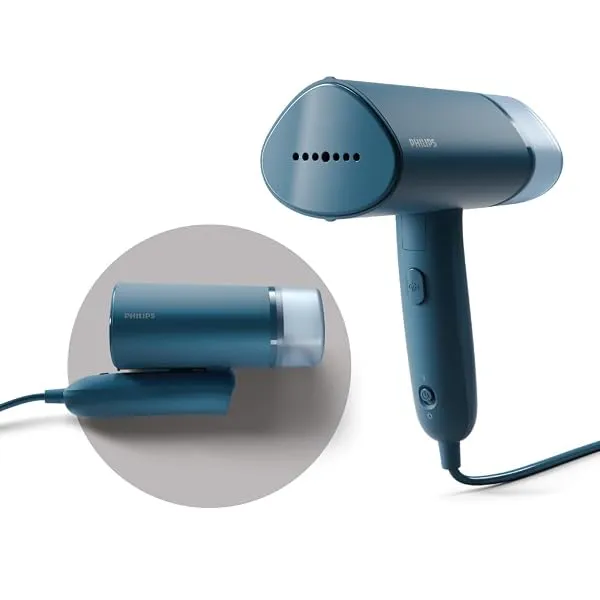 PHILIPS Handheld Garment Steamer STH3000/20, Reno Blue | 1000W, Compact & Foldable, Convenient Vertical Steaming, Quick Heat Up, up to 20g/min, Kills 99.9%* Bacteria — Linkbiz SmartDeal's
