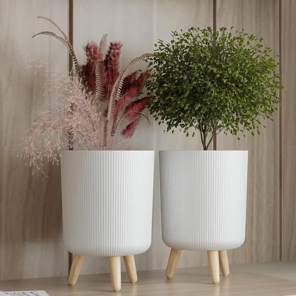 Copelle Modern White Flower Pot with Legs | Big Planter | Indoor Outdoor Planter for Home,Garden, Balcony Decor | Tall, Durable & Lightweight Planter | Italian Ribbed Design Stylex — Linkbiz SmartDeal's