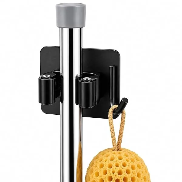 PENADIA Adhesive Mop Holder and Broom Holder Wall Mounted | Heavy Duty Mop & Broom Organizer with Hooks | No Drill Wall Storage Rack for Kitchen, Bathroom & Garage | Black | Pack o — Linkbiz SmartDeal's