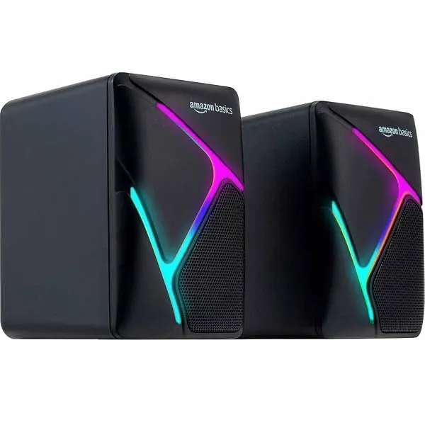 amazon basics 2 X 3W Multimedia PC Gaming Speaker with Aux Connectivity, USB Support, Volume Control, and RGB Lights — Linkbiz SmartDeal's