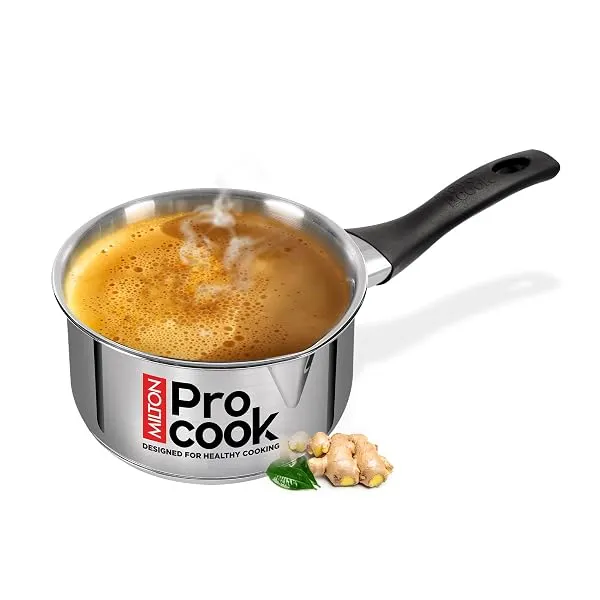 Milton Pro Cook 3-Layer Thick Triply Bottom I Induction Cookware & Gas Stove Friendly Stainless Steel Tea Pan 16cm | 1.6 Litre | Sauce Pan | Chai Pot | Milk Boiler with Handle | 2Y — Linkbiz SmartDeal's