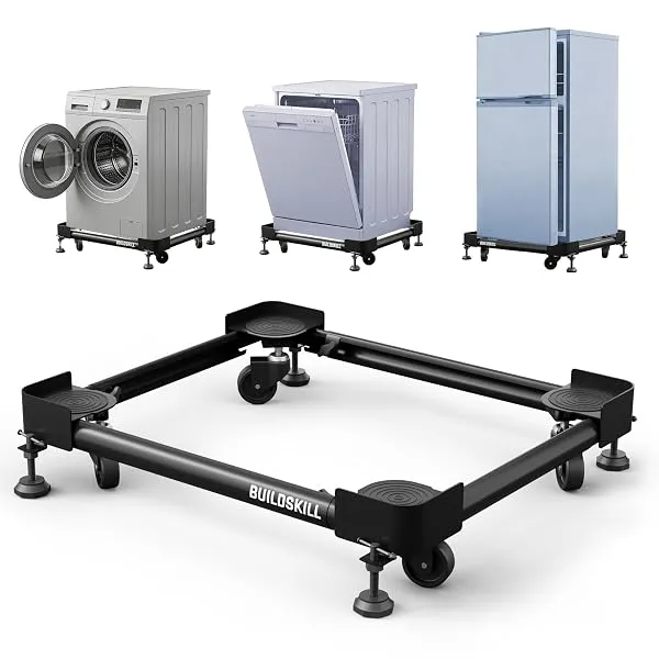 BUILDSKILL Full Metal Washing Machine Stand | 360° Rotating Wheels | Anti-skid Rubber Pads | Compatible with Front & Top Load 7kg-10kg, Refrigerators, Dishwashers, Room Coolers | 1 — Linkbiz SmartDeal's