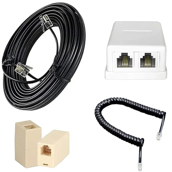 KEBILSHOP 10M Telephone Cable Line Cord 1 Cable + 1 Coil Cord/Handset Wire +1-2 Way Dabbi+1 Rj11 Cable Extension For Landline,Phone,Modem(Pack Of 4 Item).,Black — Linkbiz SmartDeal's