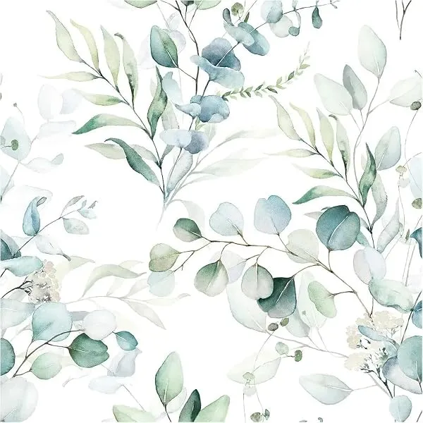 ELTON Waterproof Peel and Stick Floral Wallpaper, Self-Adhesive Vinyl Wall Covering for Bedroom, Living Room Bathroom Cabinet, Countertop (45 x 600 cms, Green Eucalyptus Leaf Patte — Linkbiz SmartDeal's