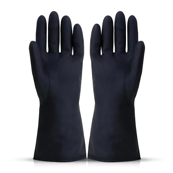 Robustt Heavy Duty Rubber Hand gloves - 1 Pair (Free Size, Black) for Dishwashing, gardening, kitchen cleaning — Linkbiz SmartDeal's