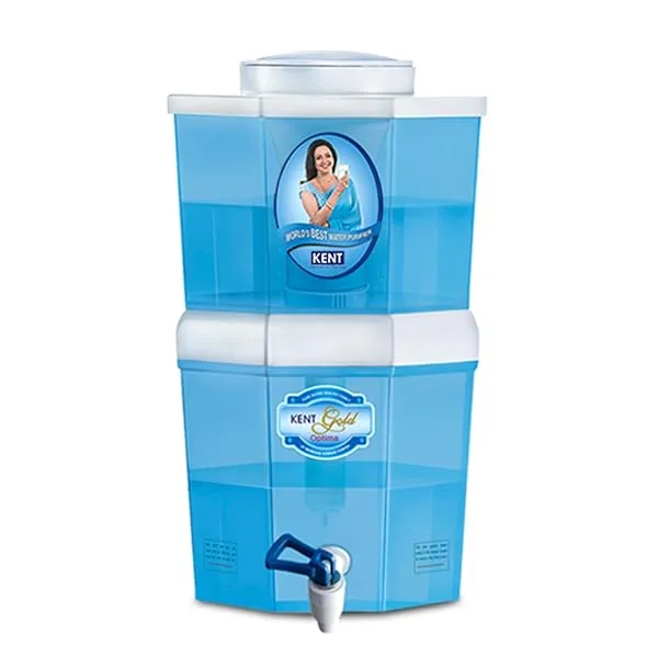 KENT Gold Optima Gravity Water Purifier | UF Technology Based | Non-Electric & Chemical Free | Counter Top | 5L Top + 5L Bottom Storage | White — Linkbiz SmartDeal's