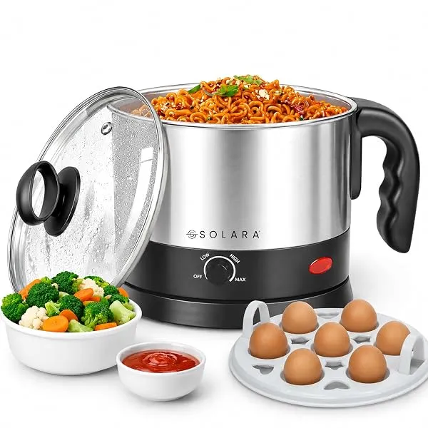 SOLARA Electric Kettle Multipurpose 1.5 Litre, 600 Watts, Stainless Steel Body with Glass Lid, 3 Boiling Modes, for Hot Water, Milk, Tea, Coffee, Cooking Oats, Noodles, Soup, Egg B — Linkbiz SmartDeal's