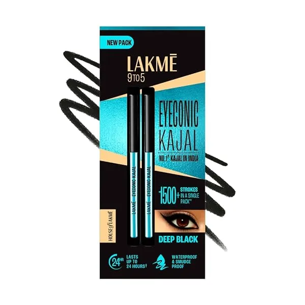 LAKMÉ Eyeconic Black Kajal 0.35 g (Combo Pack of 2) Matte Kohl Liner in a Twist Up Pencil - Waterproof|| Smudge Proof & Long Lasting Eye Makeup — Linkbiz SmartDeal's