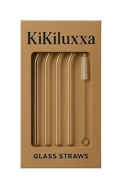 KiKiluxxa Glass Straws with Cleaning Brush -4 Transparent Straws & 1 Cleaner - Pack of 5pcs- Clear Reusable, Elegant Alternate to for Drinking Juice, Smoothie (6GR4+1) — Linkbiz SmartDeal's
