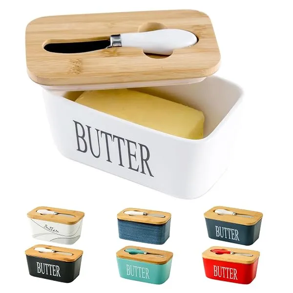 Hasense Ceramic Butter Dish With Lid for Countertop - Covered Holder With Knife for Refrigerator, Airtight Keeper Container Storage With Silicone Sealing for East West Coast Butter — Linkbiz SmartDeal's