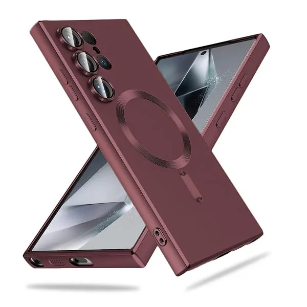 DIZORO Samsung S25 Ultra Case, Compatible with Mag Safe, Matte Luxury Metallic Luster Flexible TPU Wireless Charging Shockproof Case with Camera Protector (Wine Red.) — Linkbiz SmartDeal's